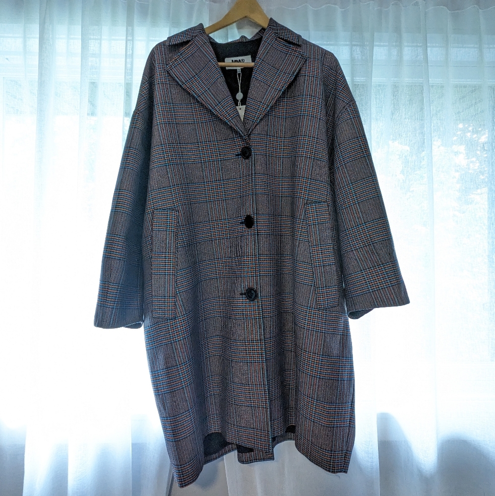 NWT MM6 Oversized Single Breasted Check Coat